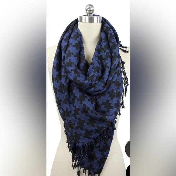 SAACHI Blue and Black Houndstooth Scarf - Picture 1 of 6